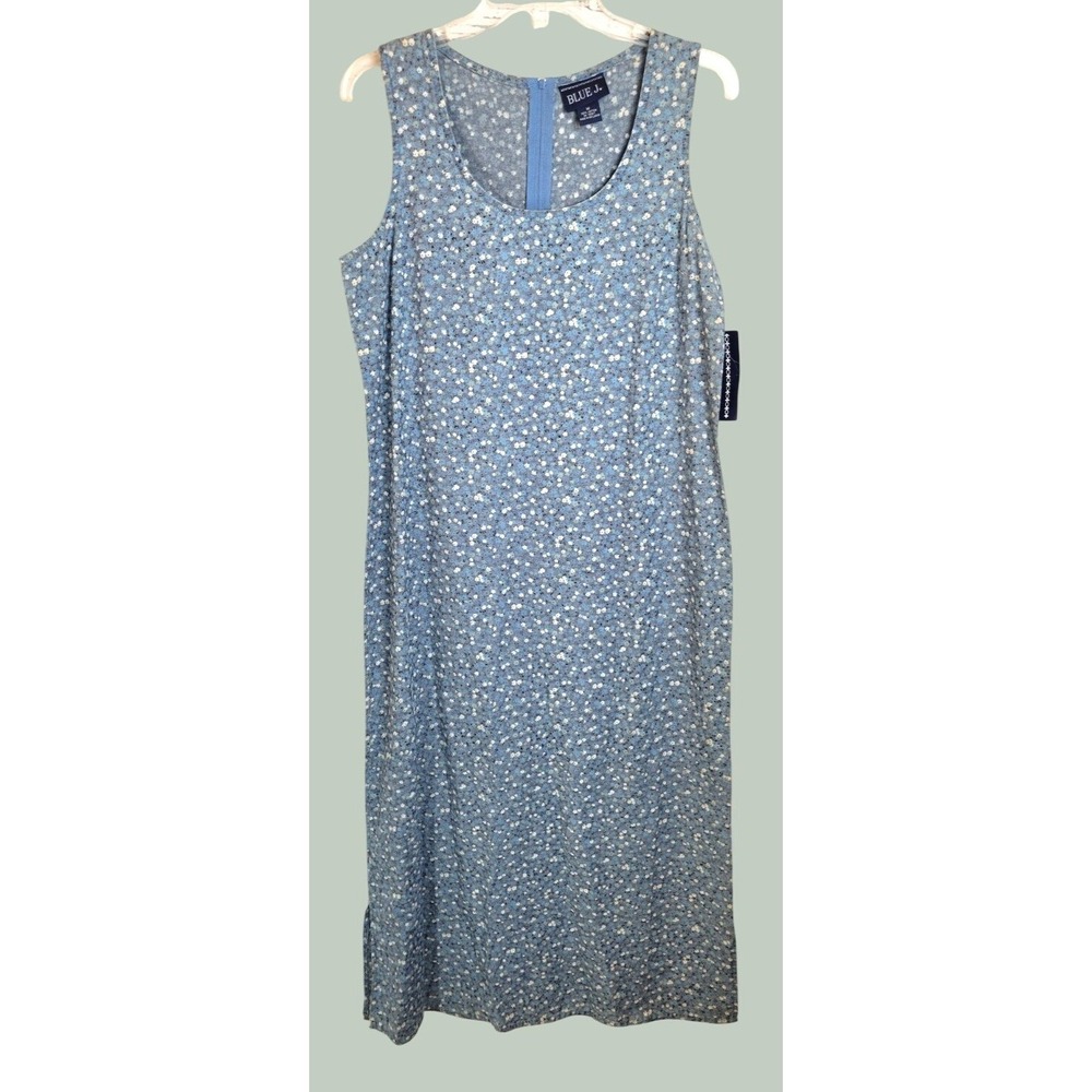 VTG NOS Blue J. Maxi Dress Farmhouse Cottagecore Floral Cotton Sleeveless Blue M